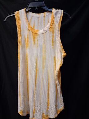 Lightweight Yellow & White Tie-Dye Ribbed Tank Top